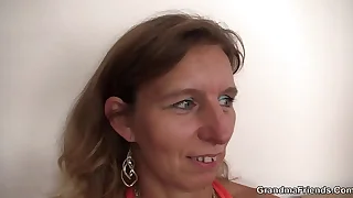 Hairy granny and stranger 3some